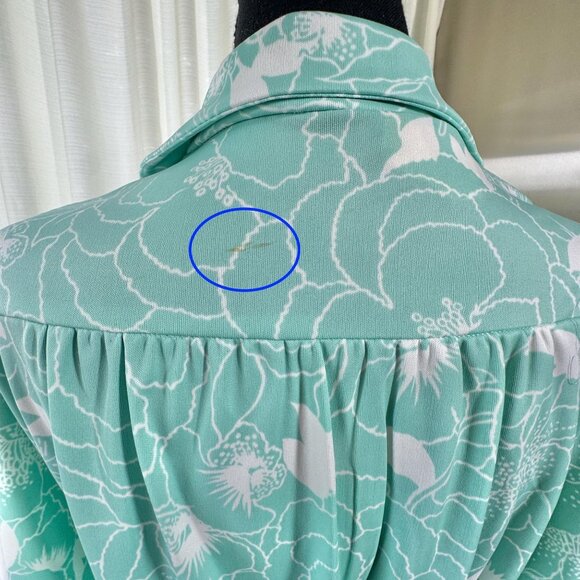 Vintage 80s shirtdress, mint green, white floral, Sears Canada, sewn-in belt tie - Picture 8 of 9